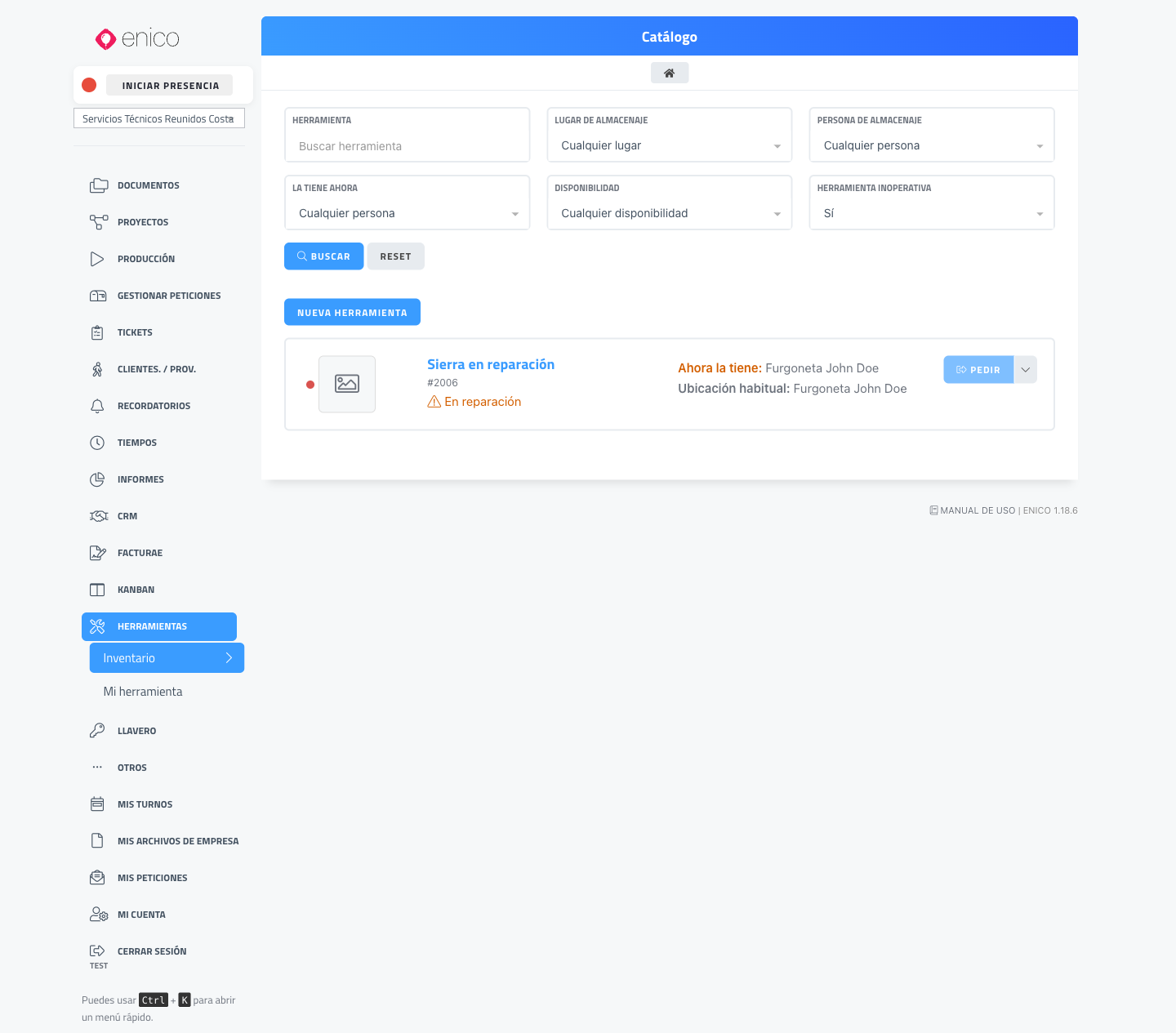 Filtro de herramientas inoperativas