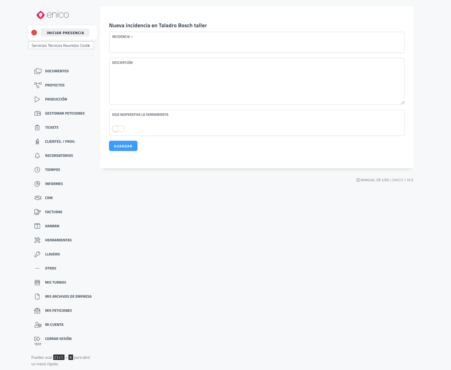 Registrar incidencia